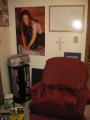 The chair I use to watch tv, dry erase board, beloved JLH poster, cd stand...